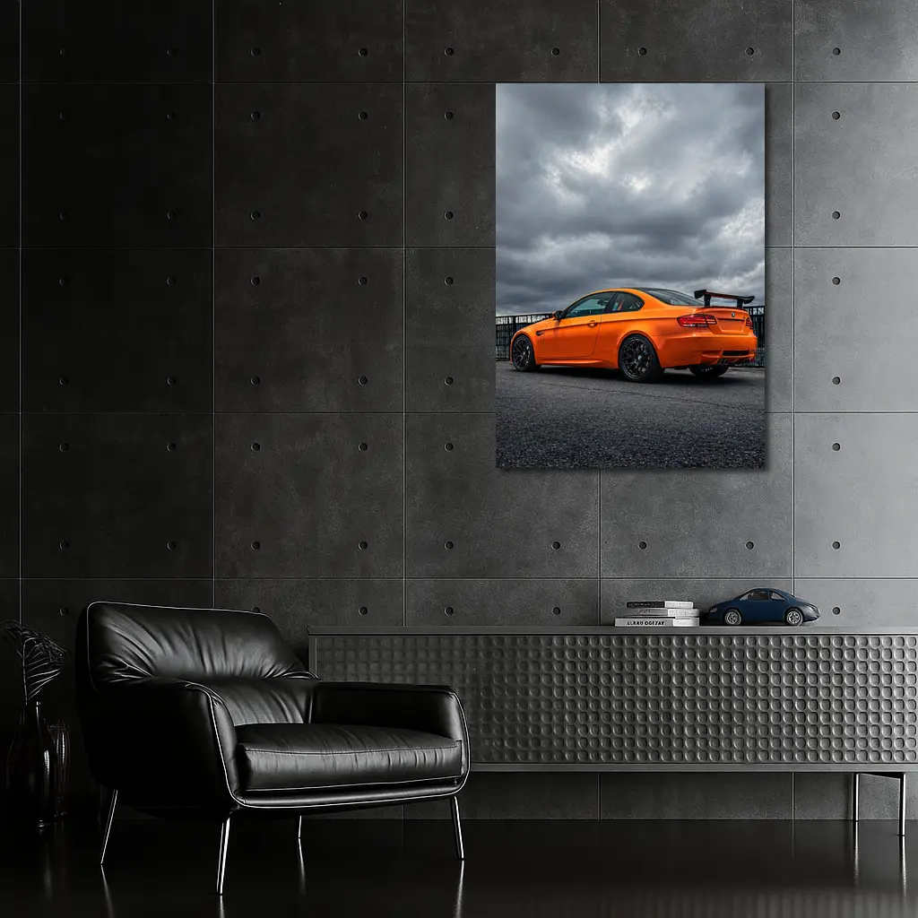 BMW M3 GTS Orange Under Stormy Sky – Wall Art