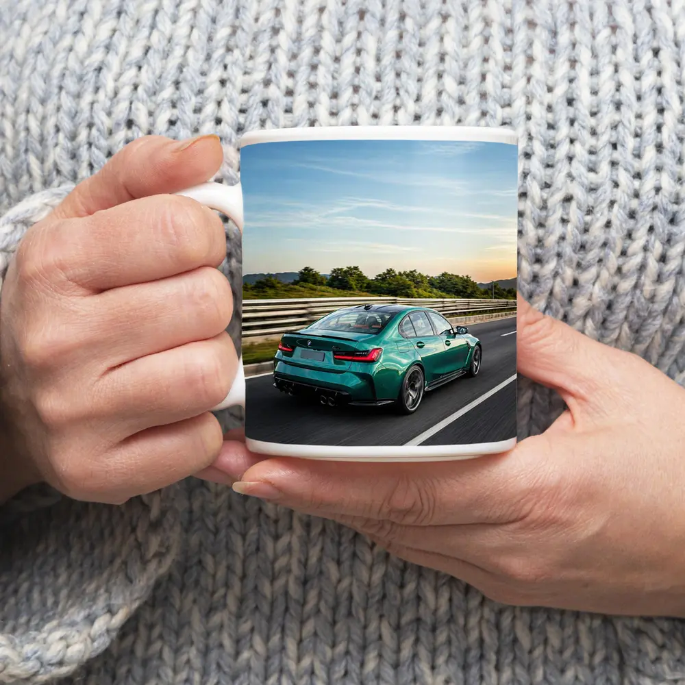 BMW M3 Green Sedan On Highway – Mugs