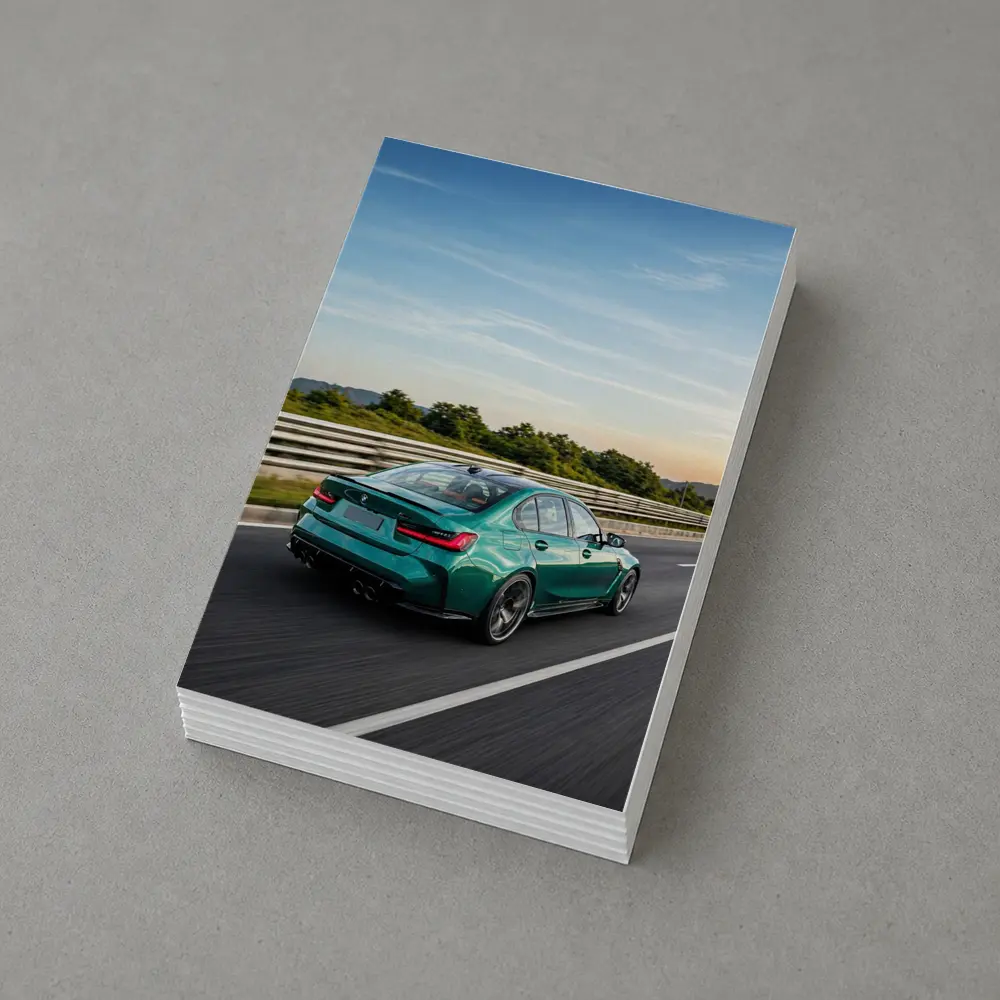BMW M3 Green Sedan On Highway – Postcards