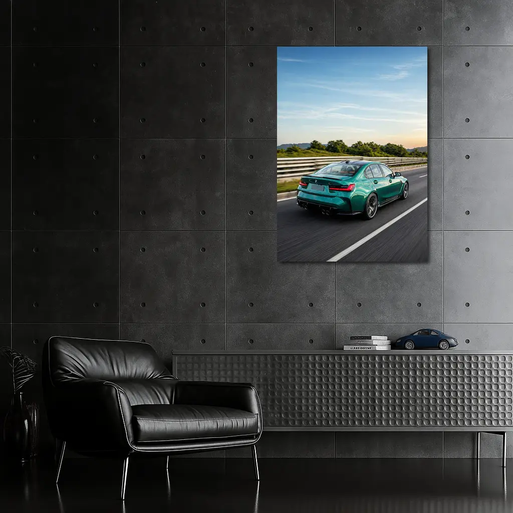 BMW M3 Green Sedan On Highway – Wall Art