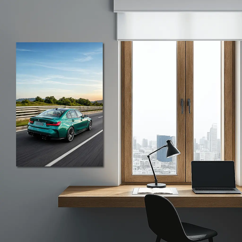 BMW M3 Green Sedan On Highway – Wall Art
