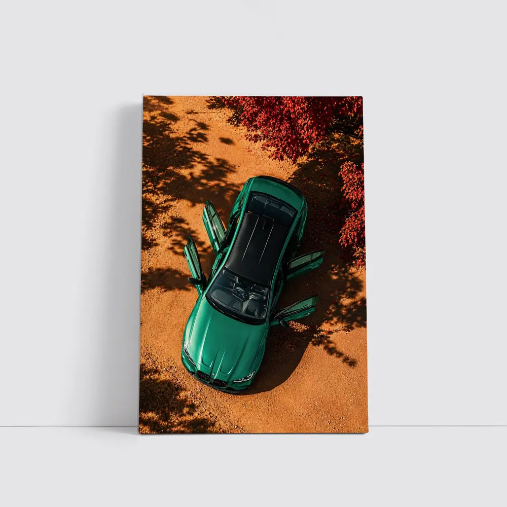 BMW M3 Green Sedan Doors Open Overhead – Wall Art