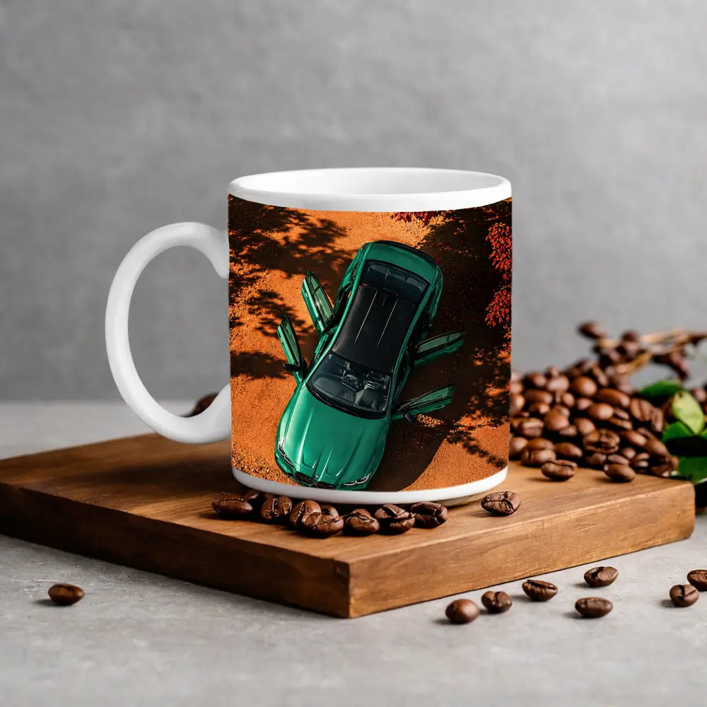 BMW M3 Green Sedan Doors Open Overhead – Mugs