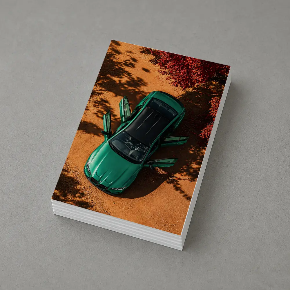 BMW M3 Green Sedan Doors Open Overhead – Postcards