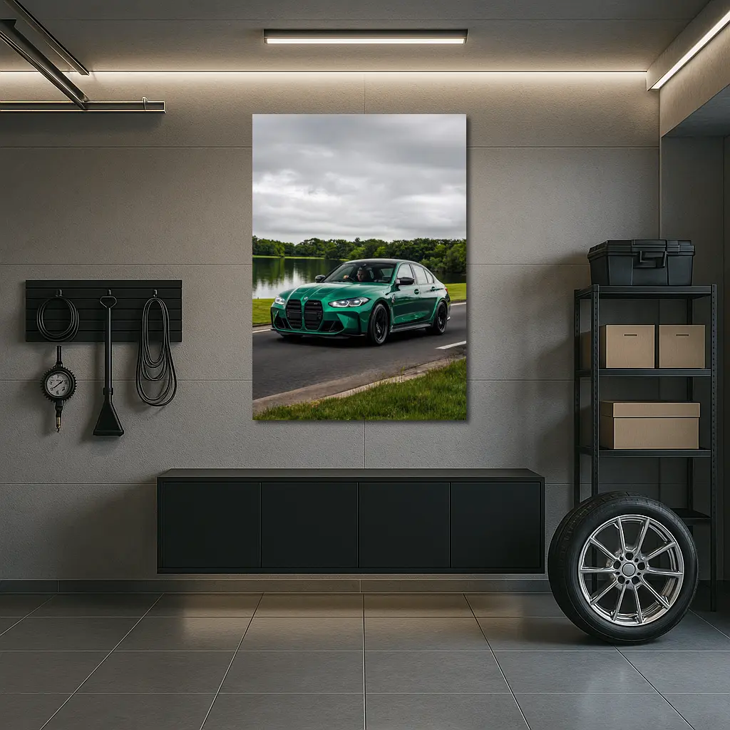 BMW M3 Sedan Green Lakeside Road Drive – Wall Art