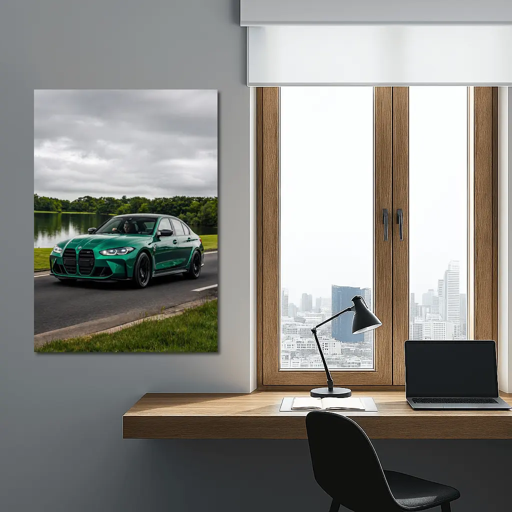 BMW M3 Sedan Green Lakeside Road Drive – Wall Art