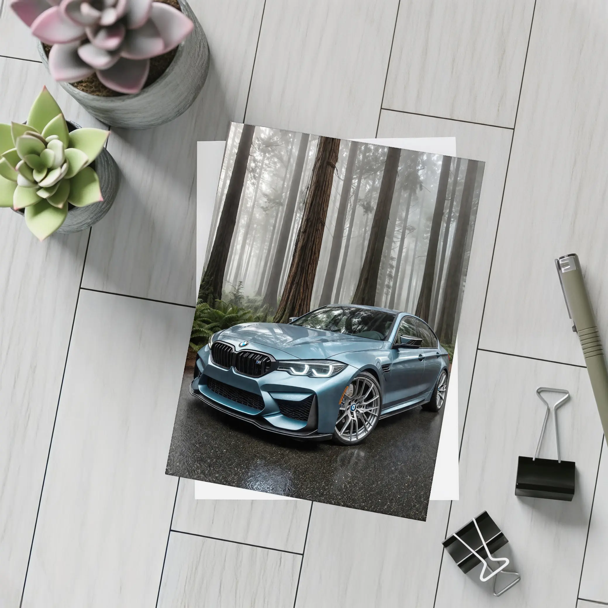 BMW M3 Parked In Misty Forest – Postcards