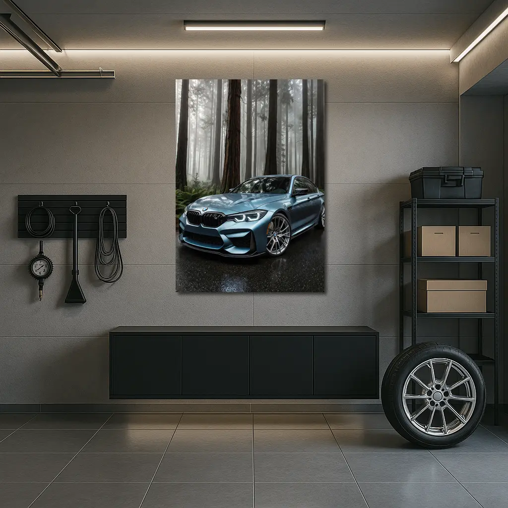 BMW M3 Parked In Misty Forest – Wall Art