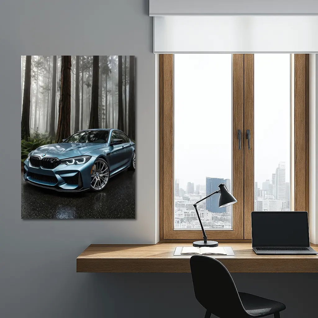 BMW M3 Parked In Misty Forest – Wall Art