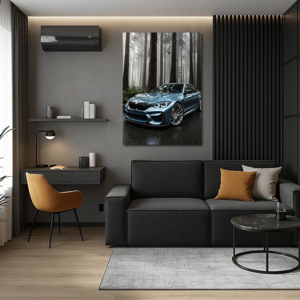 BMW M3 Parked In Misty Forest – Wall Art