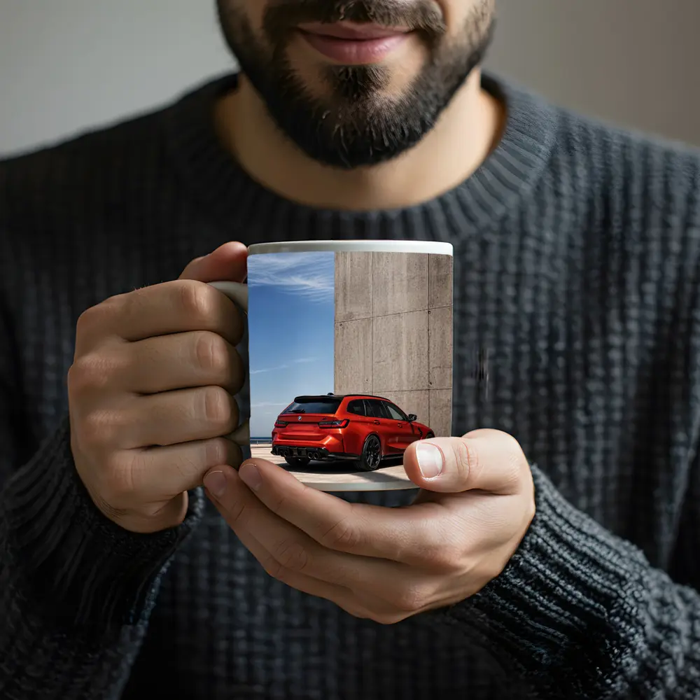 BMW M3 Touring Red Concrete Wall Background – Mugs