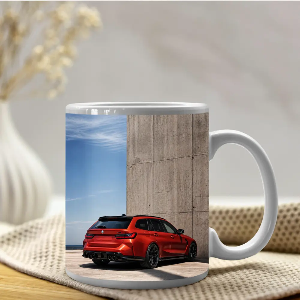 BMW M3 Touring Red Concrete Wall Background – Mugs