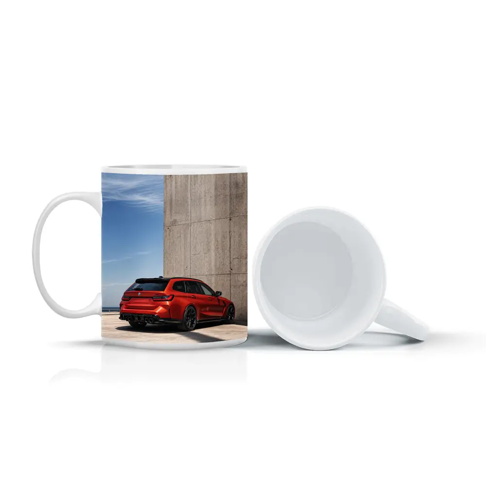 BMW M3 Touring Red Concrete Wall Background – Mugs