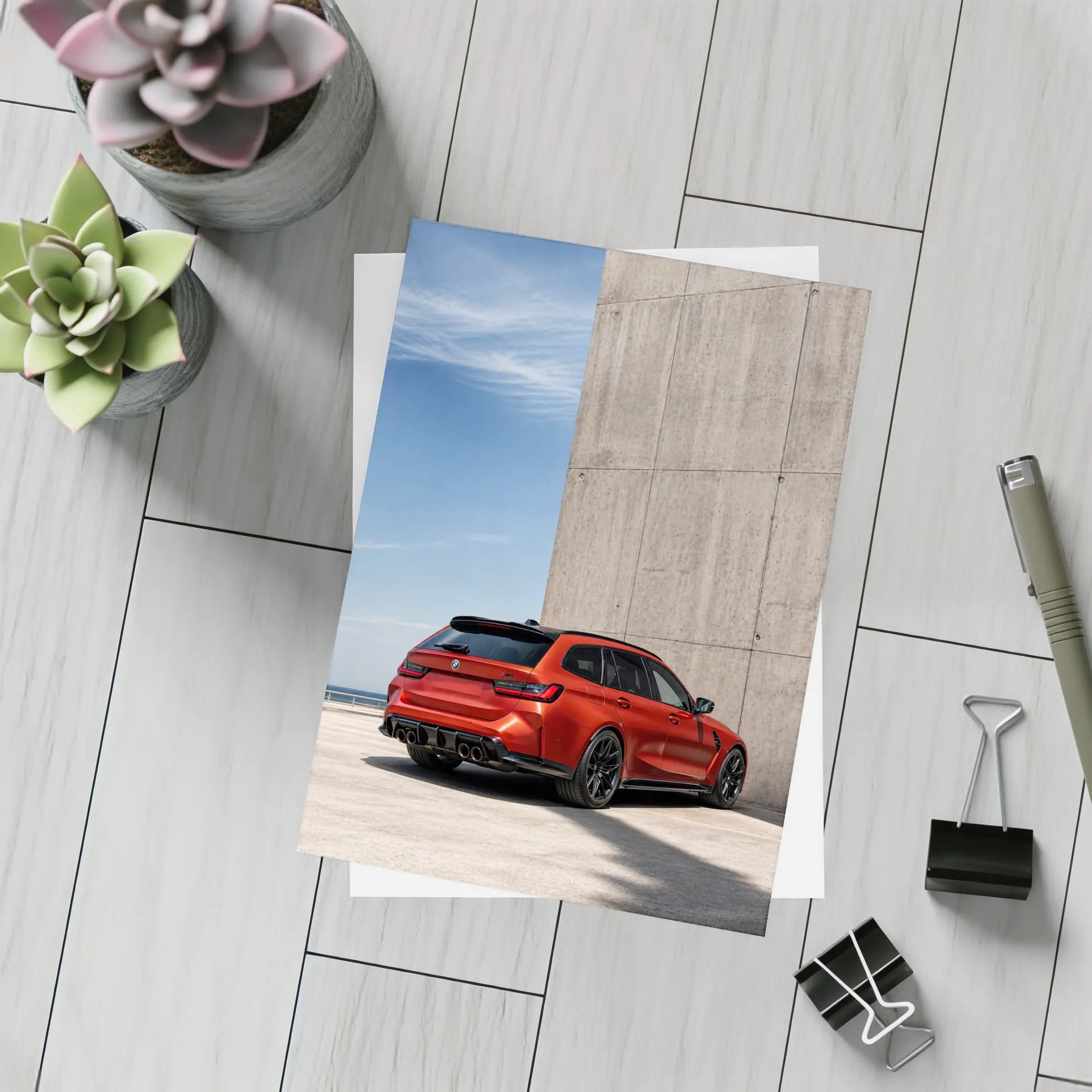 BMW M3 Touring Red Concrete Wall Background – Postcards
