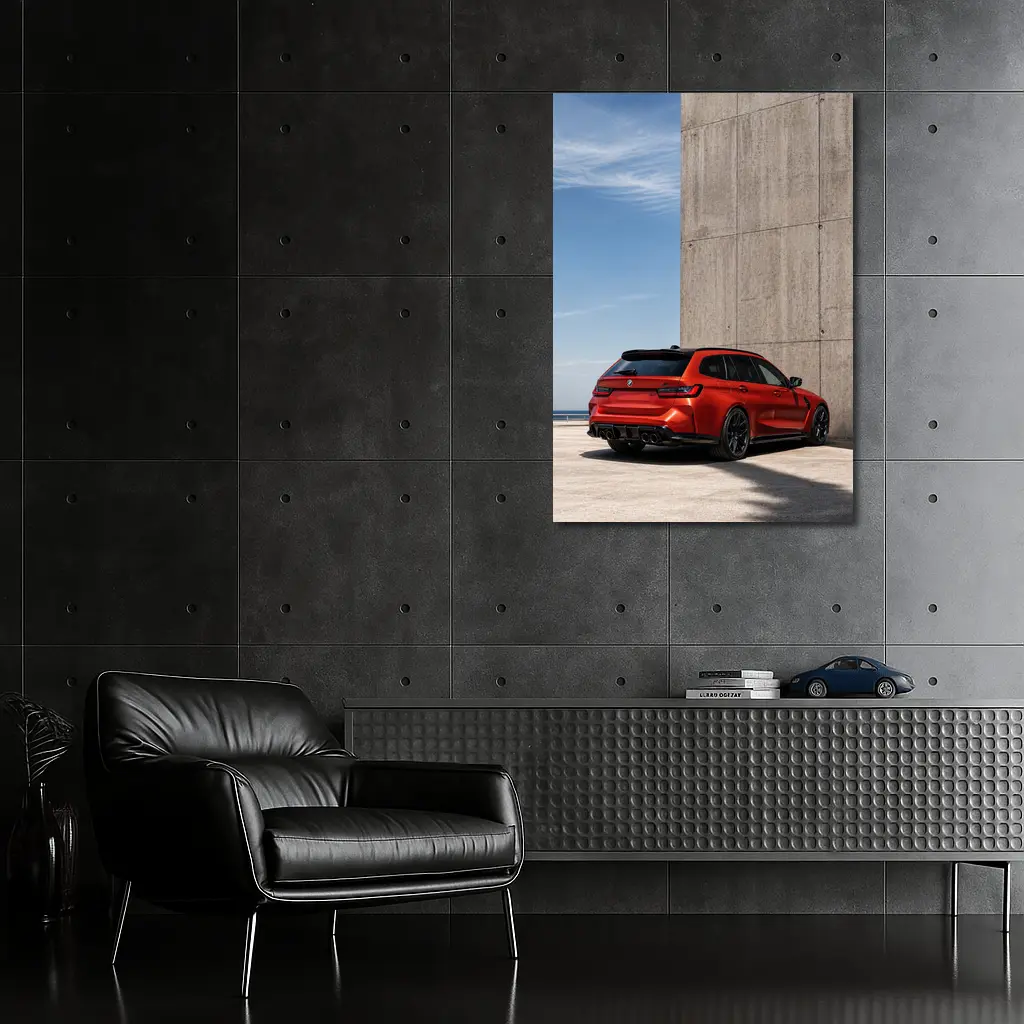 BMW M3 Touring Red Concrete Wall Background – Wall Art