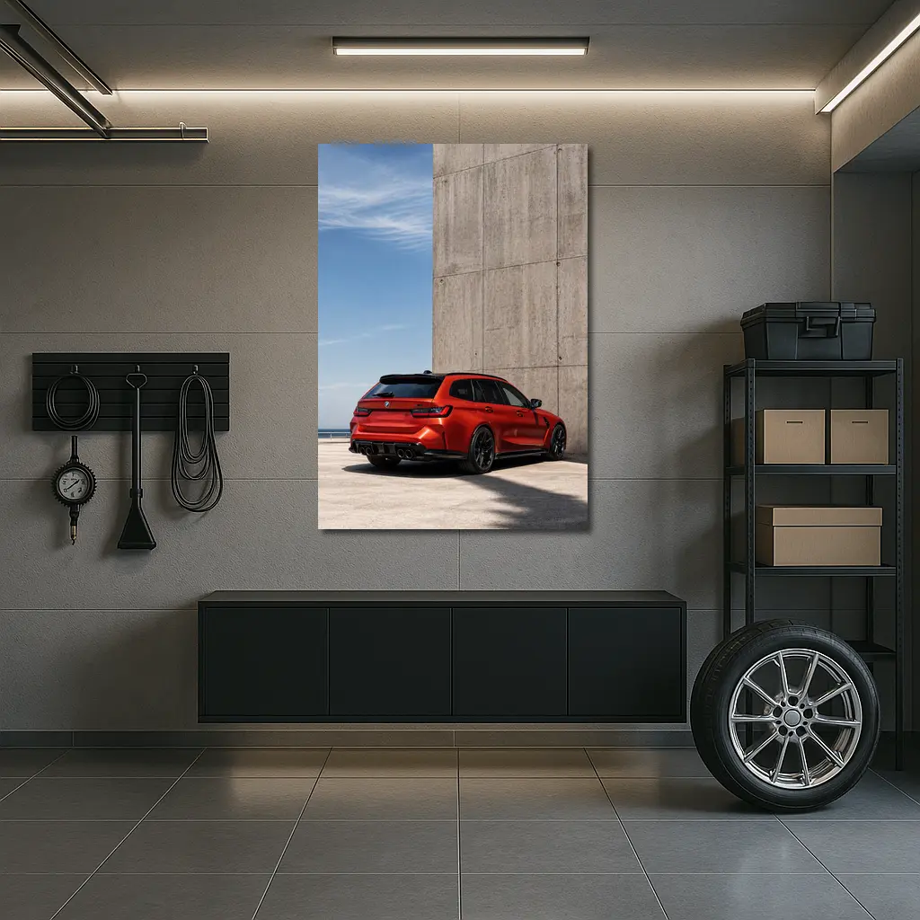 BMW M3 Touring Red Concrete Wall Background – Wall Art