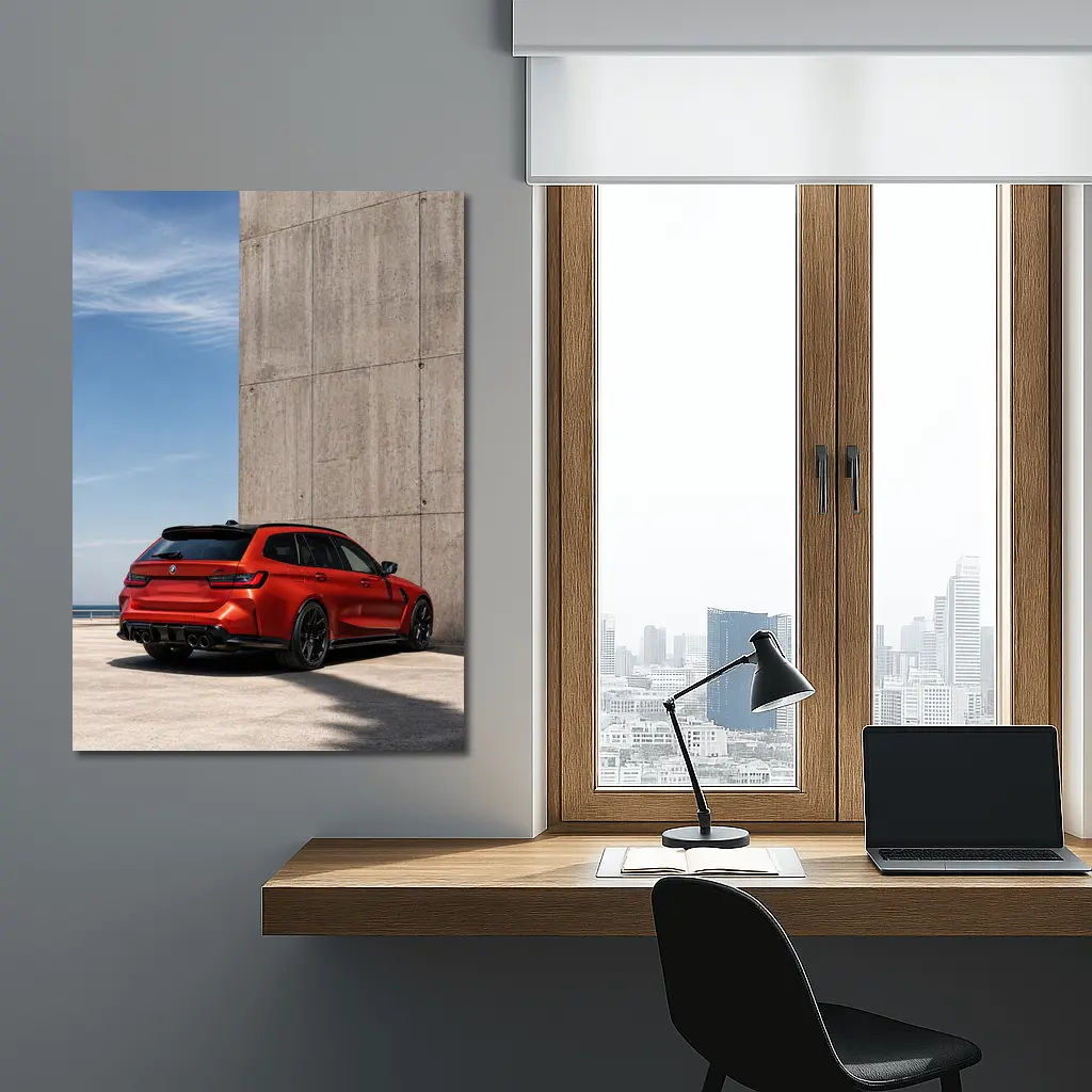 BMW M3 Touring Red Concrete Wall Background – Wall Art