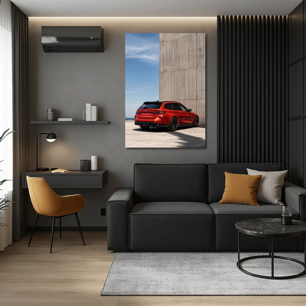 BMW M3 Touring Red Concrete Wall Background – Wall Art