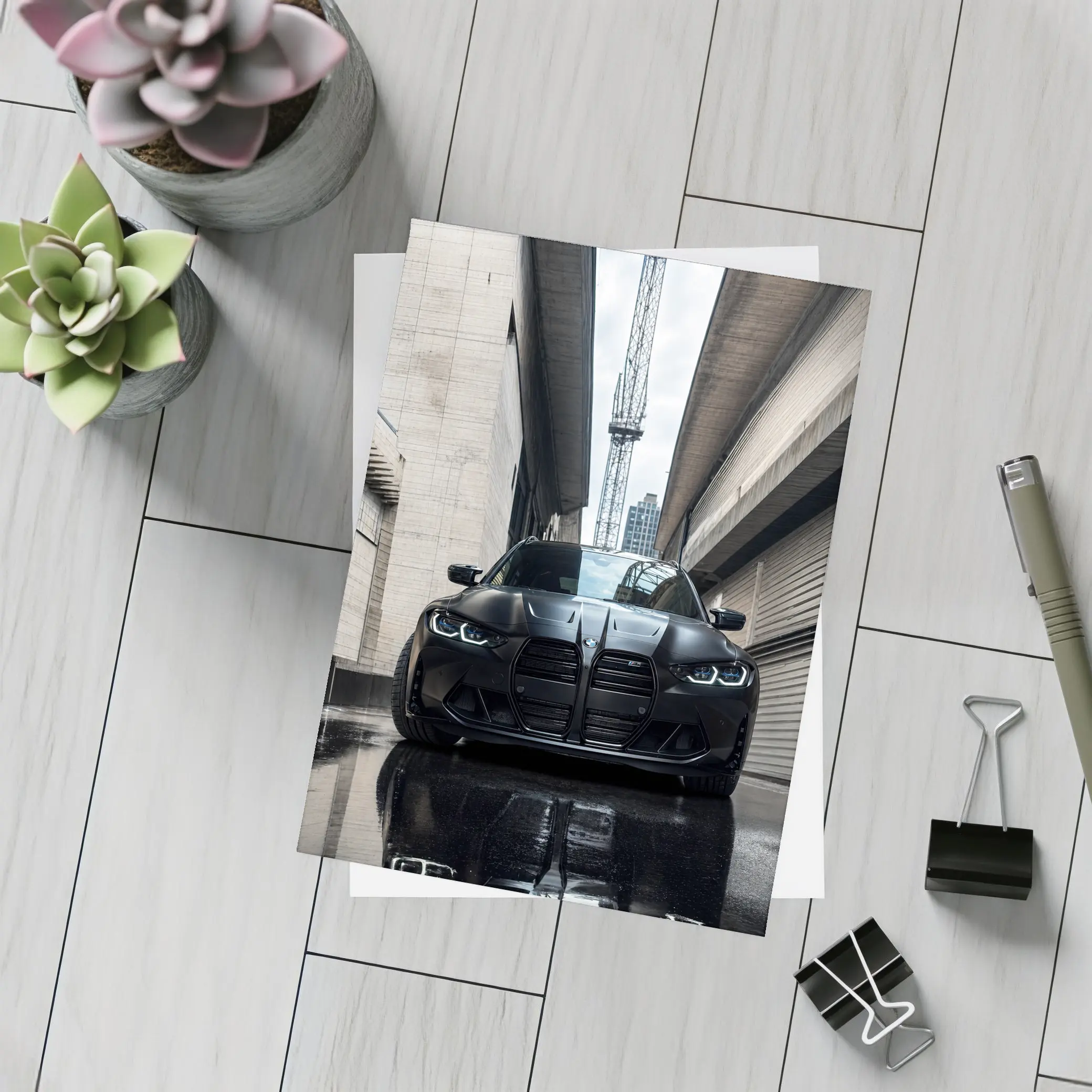 BMW M3 Black Front Urban Street Setting – Postcards