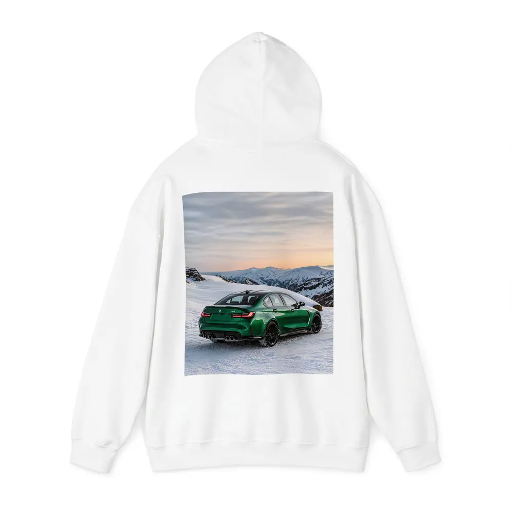 BMW M3 Green Sedan Snowy Mountain Sunset – Hoodies