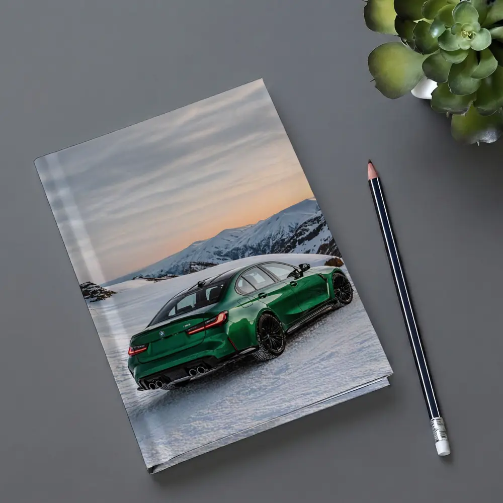 BMW M3 Green Sedan Snowy Mountain Sunset – Notebooks