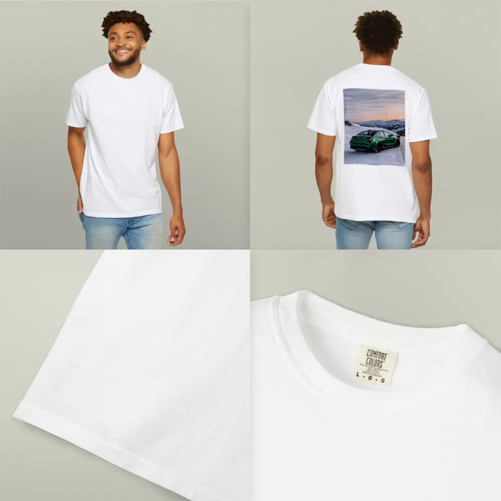 BMW M3 Green Sedan Snowy Mountain Sunset – T-Shirts