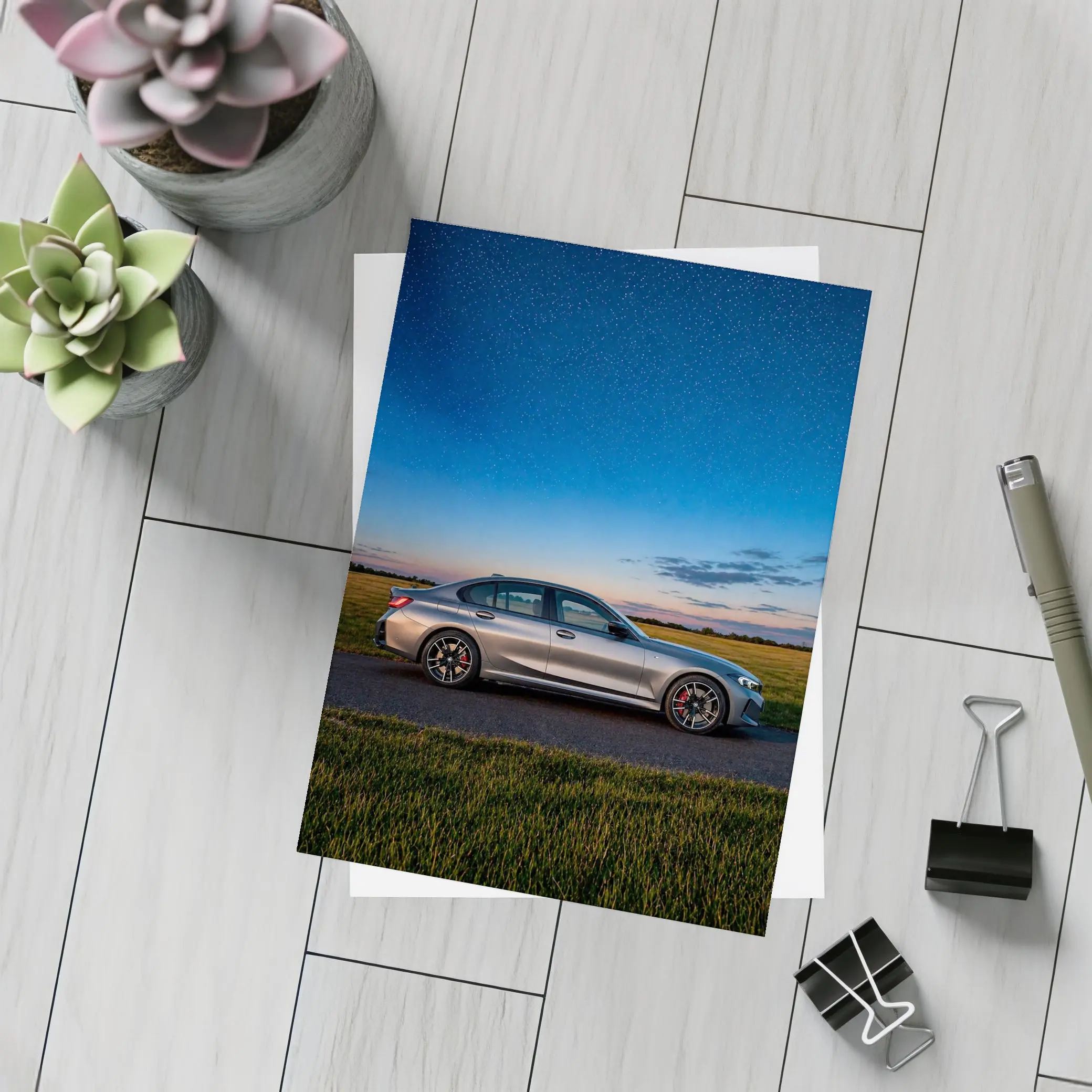 BMW M340i Gray Sedan Starry Night – Postcards