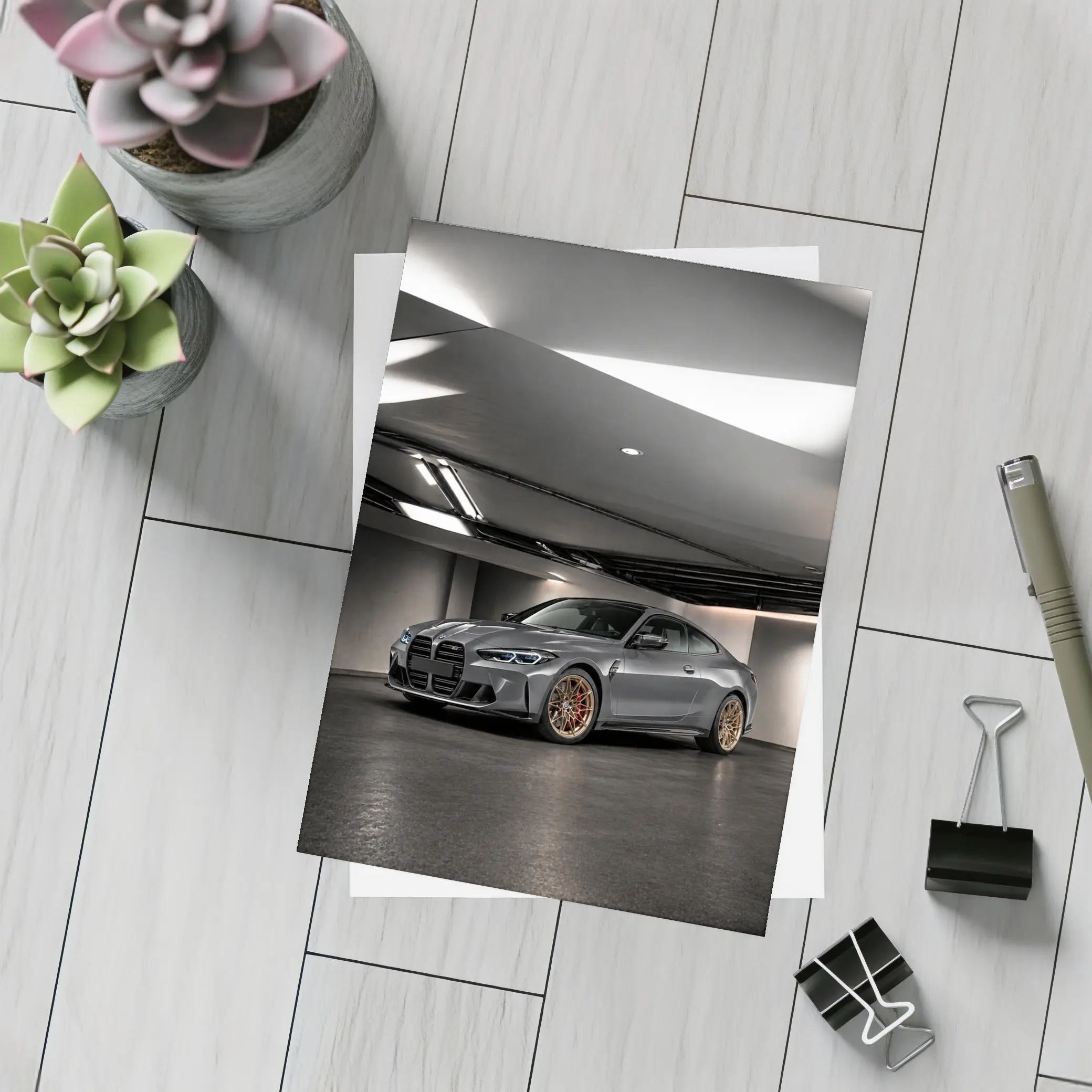 BMW M4 Gray Coupe Indoor Garage Shot – Postcards