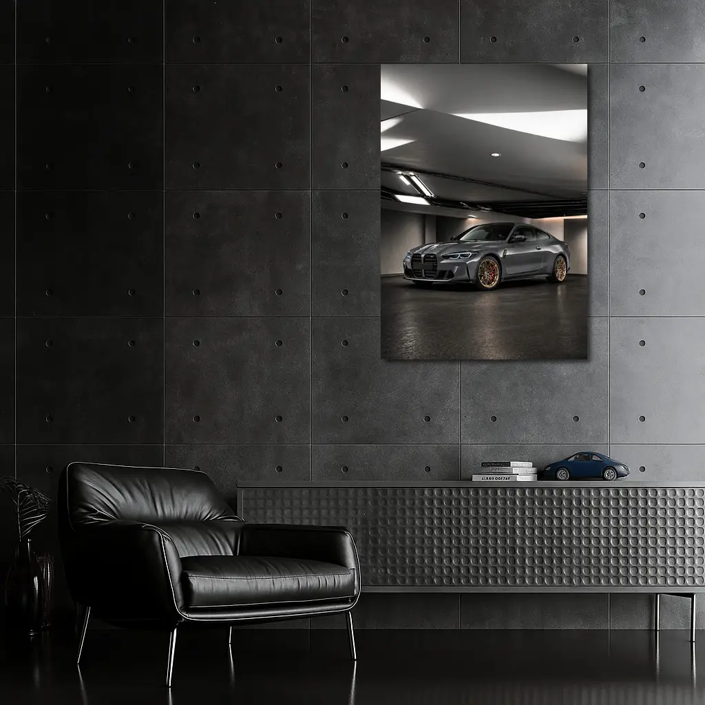 BMW M4 Gray Coupe Indoor Garage Shot – Wall Art