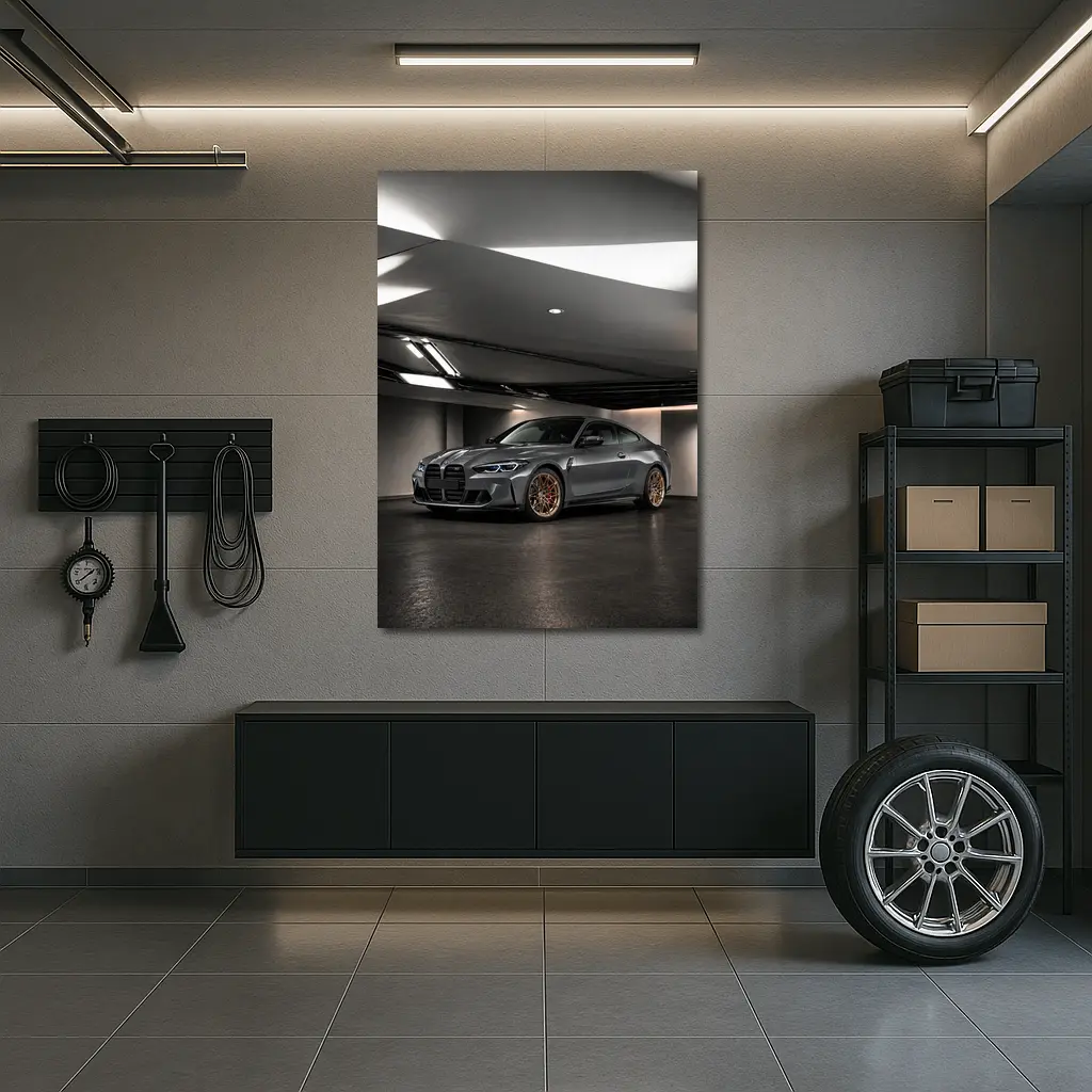 BMW M4 Gray Coupe Indoor Garage Shot – Wall Art
