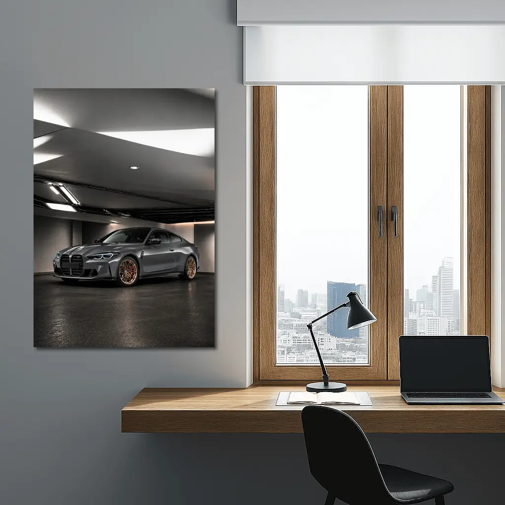 BMW M4 Gray Coupe Indoor Garage Shot – Wall Art