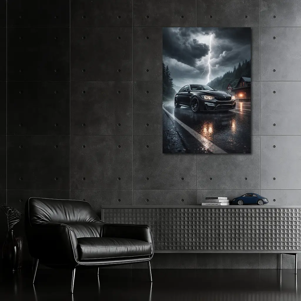 BMW M4 Black Rainy Storm Road – Wall Art