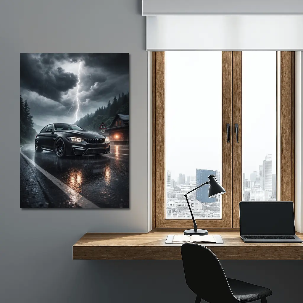 BMW M4 Black Rainy Storm Road – Wall Art