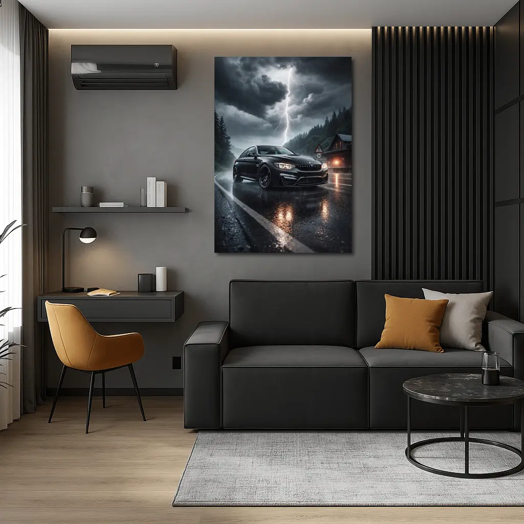 BMW M4 Black Rainy Storm Road – Wall Art