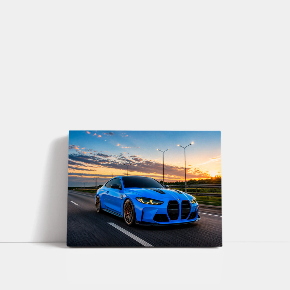 BMW M4 Blue Coupe Highway Sunset Drive – Wall Art