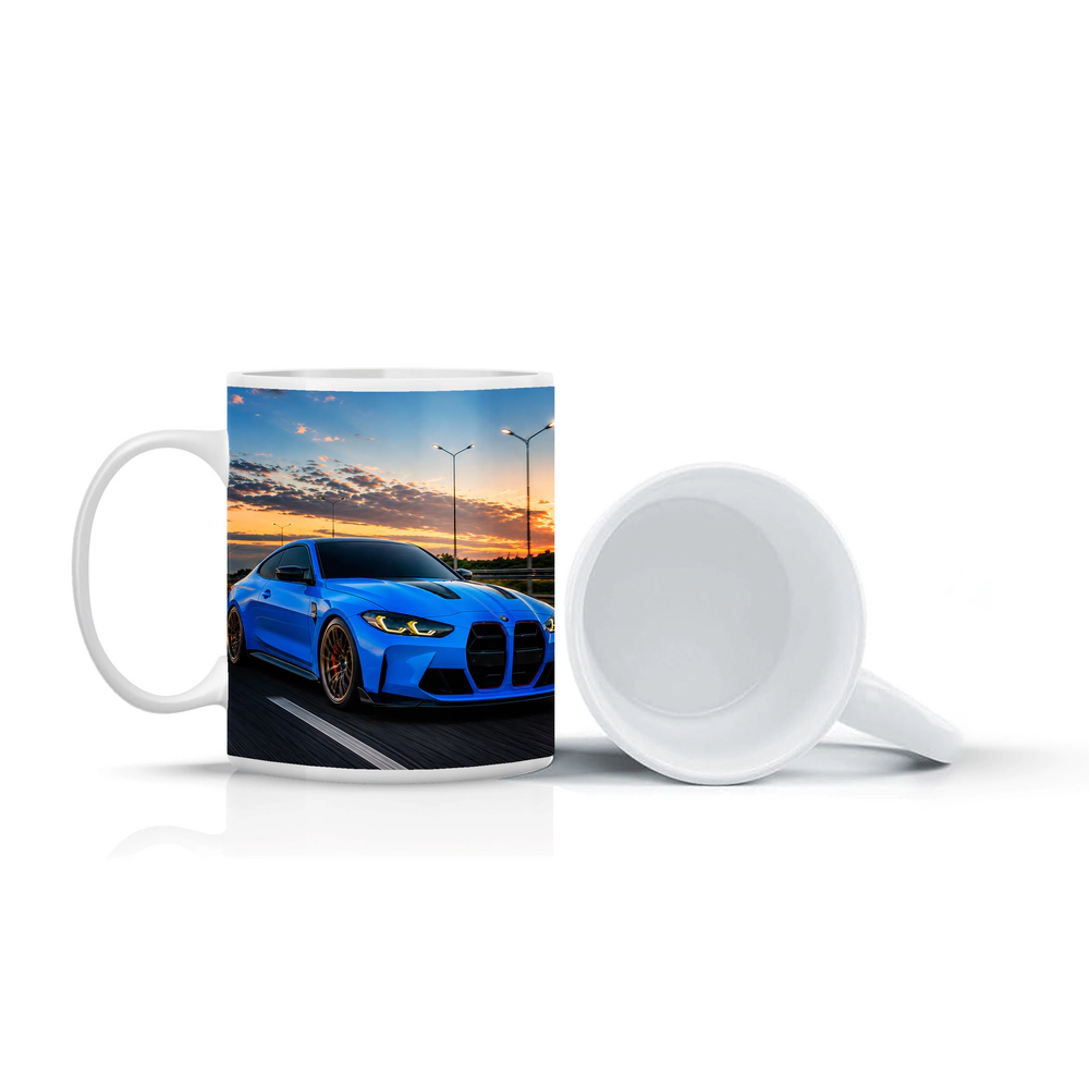 BMW M4 Blue Coupe Highway Sunset Drive – Mugs