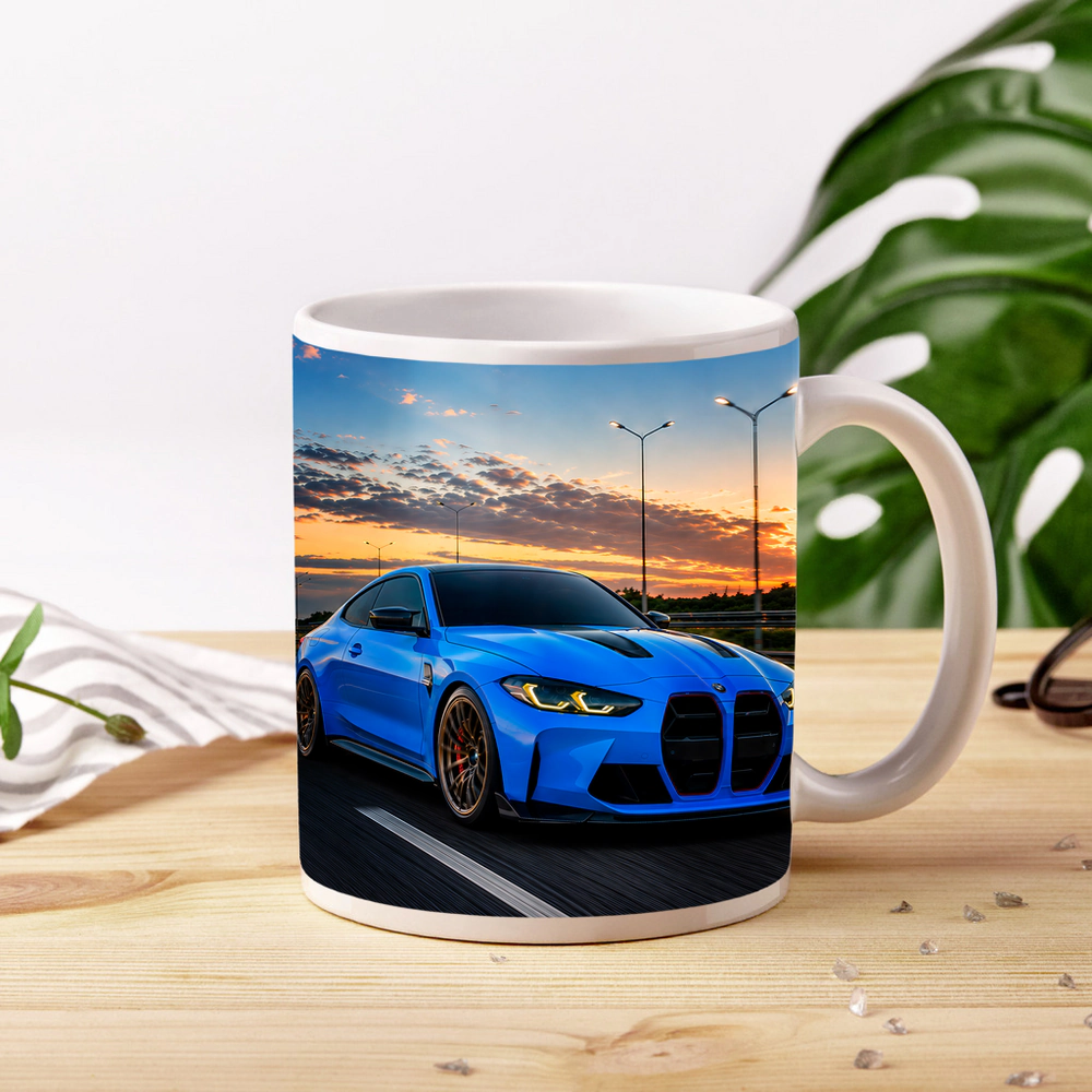 BMW M4 Blue Coupe Highway Sunset Drive – Mugs