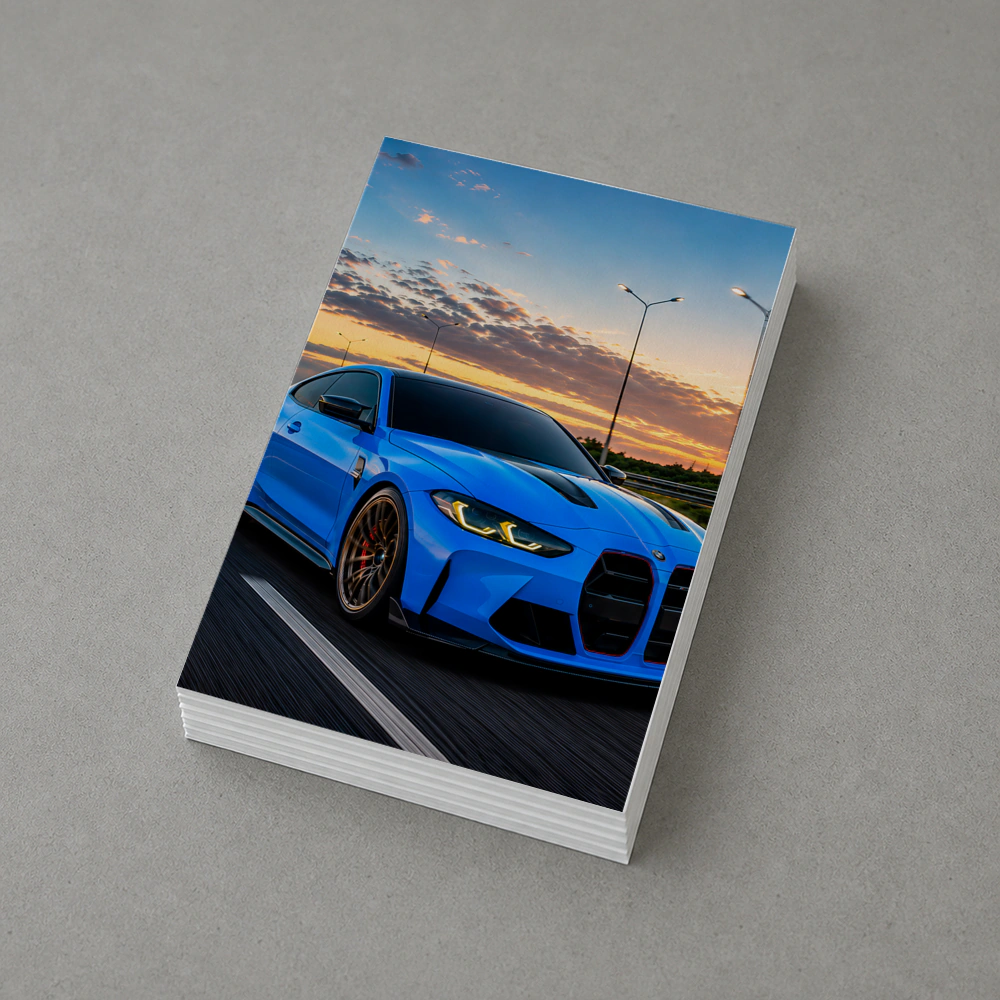 BMW M4 Blue Coupe Highway Sunset Drive – Postcards