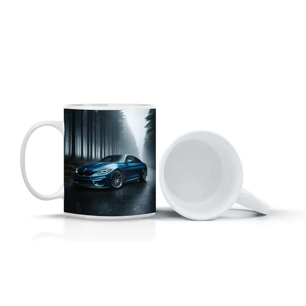 BMW M4 Blue Coupe Misty Forest Road – Mugs