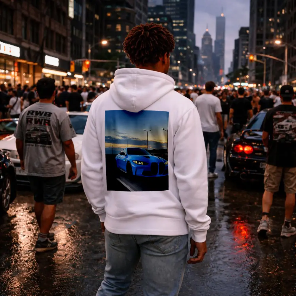 BMW M4 Blue Coupe Highway Sunset Drive – Hoodies