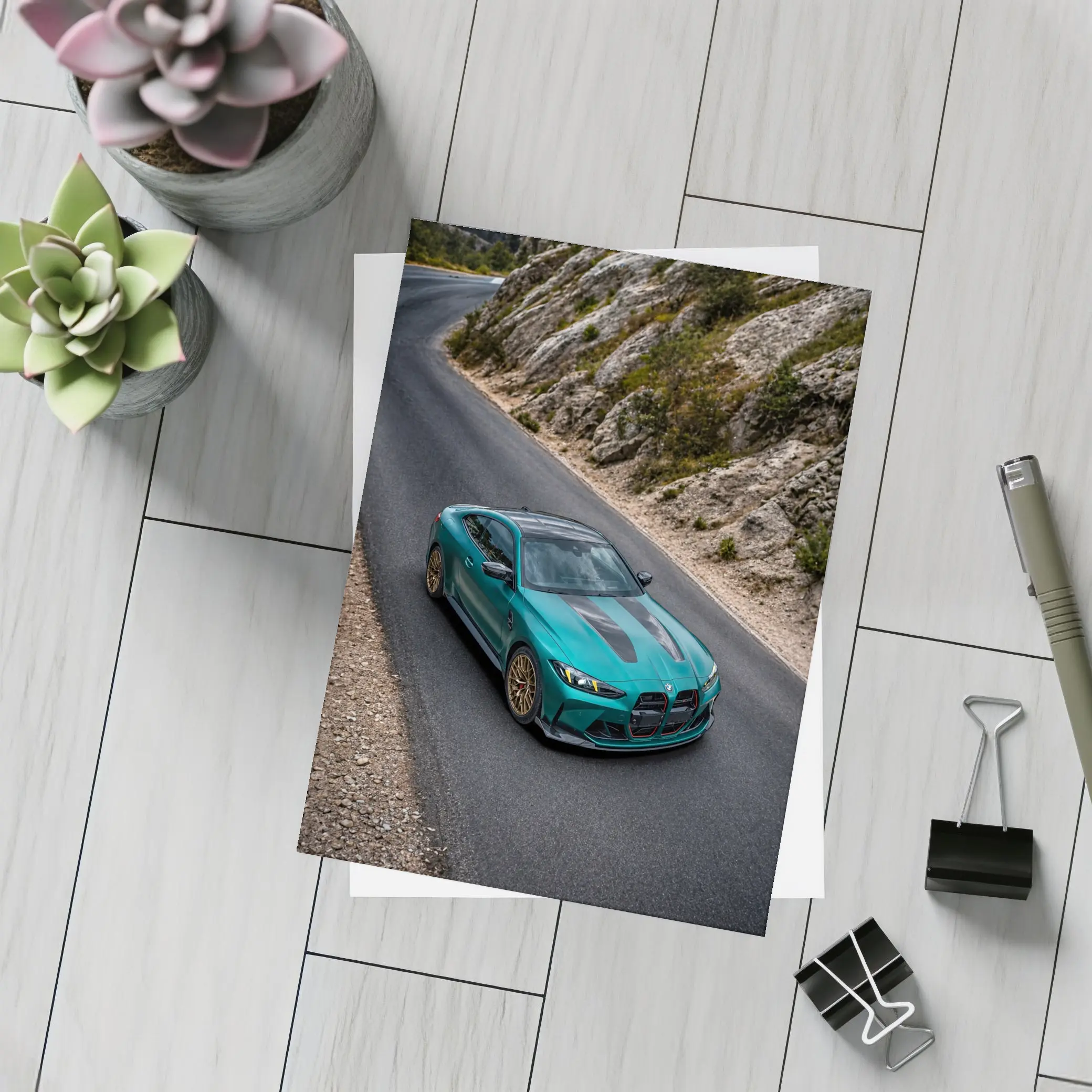 BMW M4 CS Green on Mountain Road – Postcards
