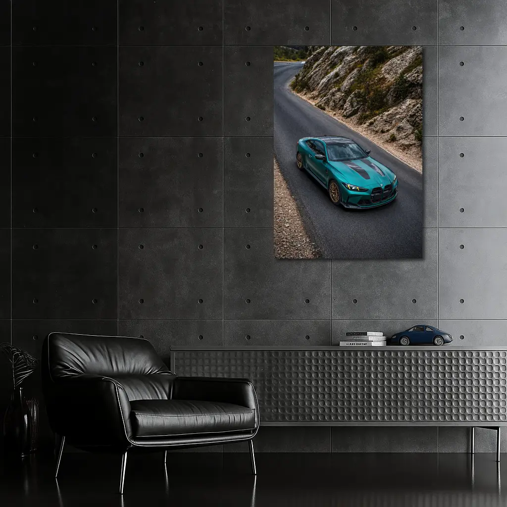 BMW M4 CS Green on Mountain Road – Wall Art