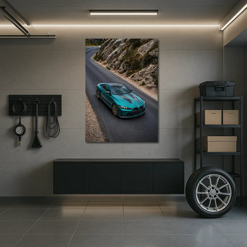 BMW M4 CS Green on Mountain Road – Wall Art