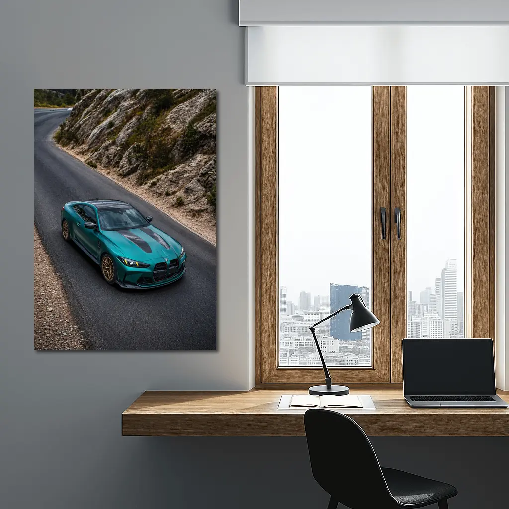 BMW M4 CS Green on Mountain Road – Wall Art