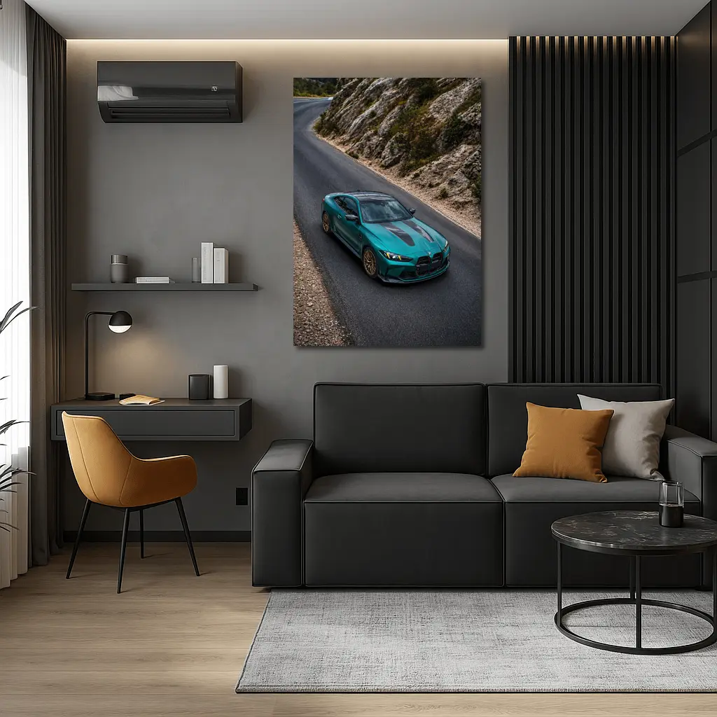 BMW M4 CS Green on Mountain Road – Wall Art