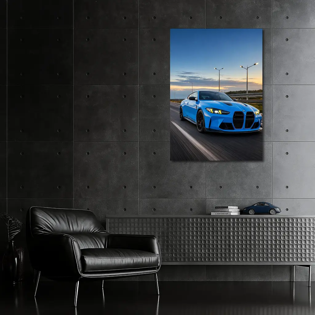 BMW M4 CS Riviera Blue Highway Drive – Wall Art