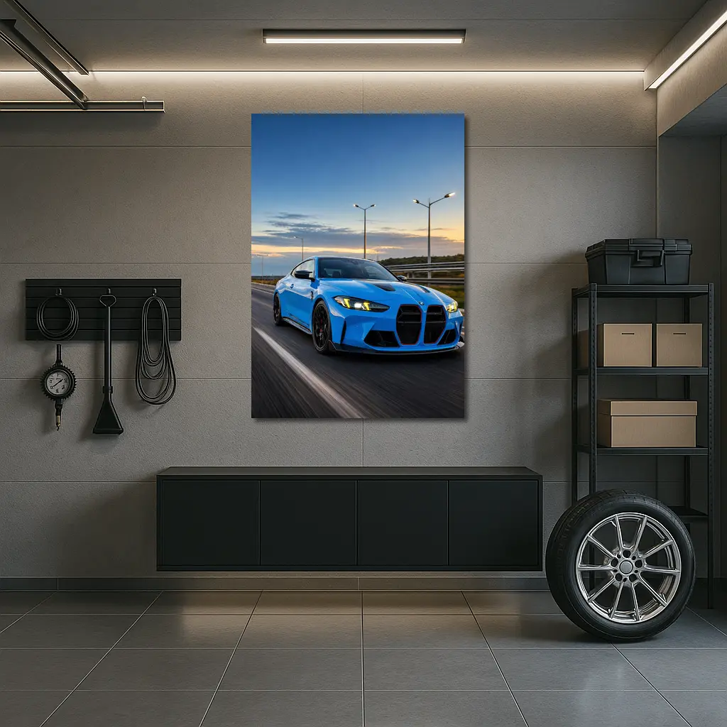 BMW M4 CS Riviera Blue Highway Drive – Wall Art