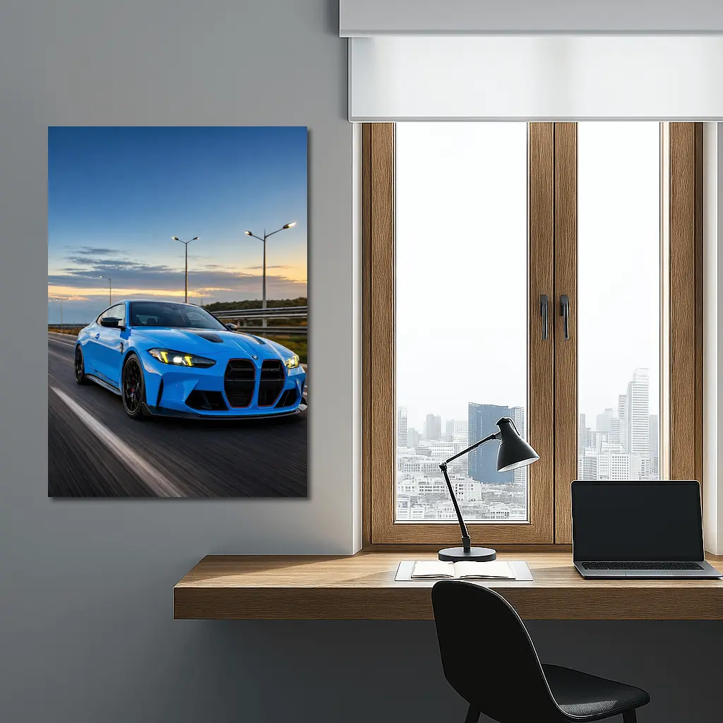 BMW M4 CS Riviera Blue Highway Drive – Wall Art