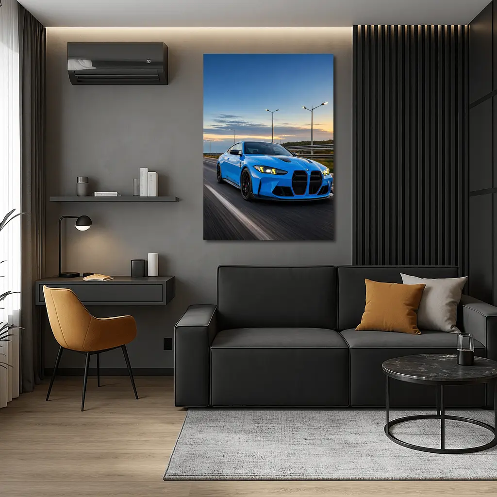 BMW M4 CS Riviera Blue Highway Drive – Wall Art