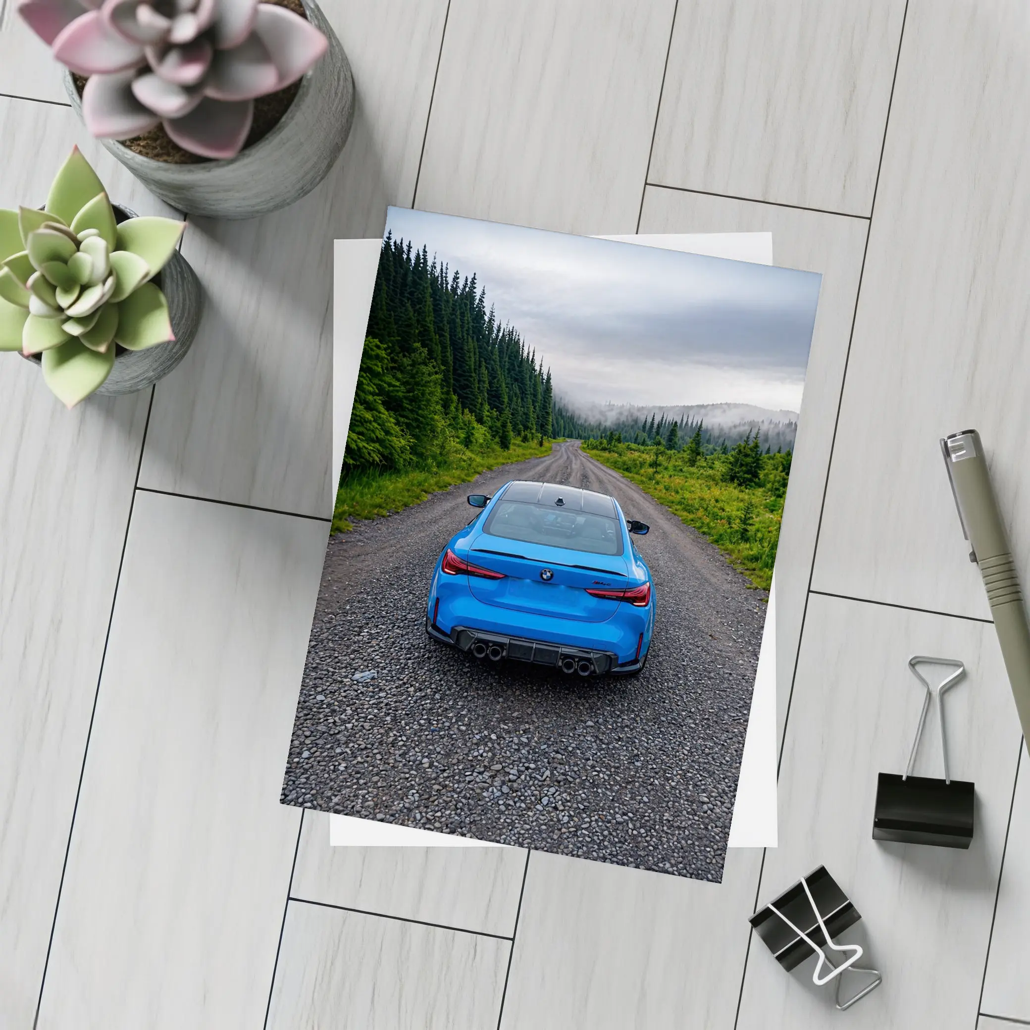 BMW M4 Blue Forest Mountain Road Rear – Postcards